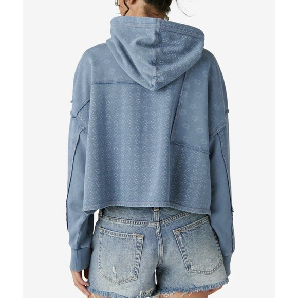NWT Lucky Brand Patch Batwing Crop Print Hoodie Size Large - Picture 3 of 14